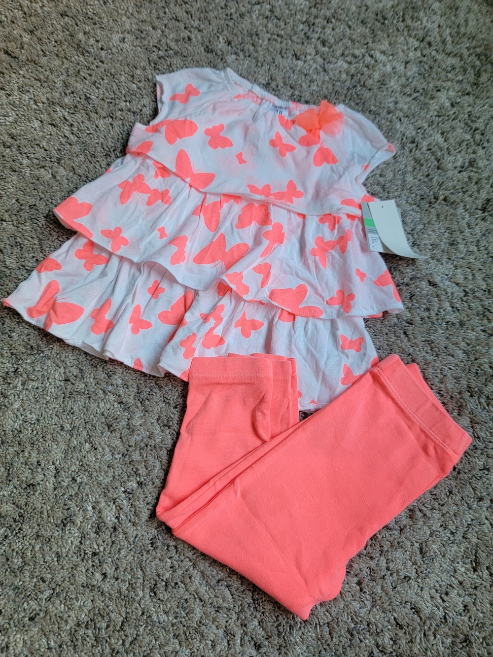 Girls Butterfly Tiered Top & Coral Leggings Set 18M